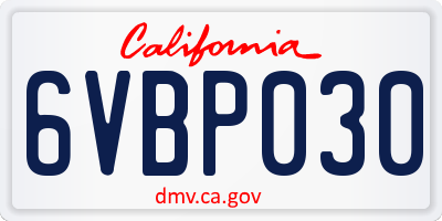 CA license plate 6VBP030