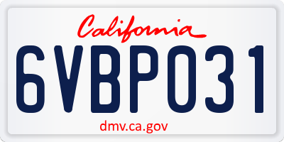 CA license plate 6VBP031