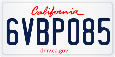 CA license plate 6VBP085