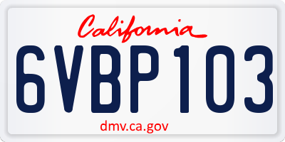 CA license plate 6VBP103