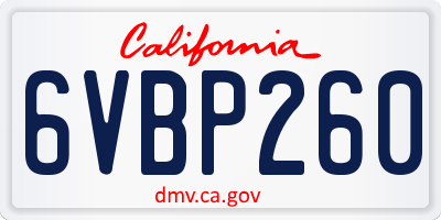 CA license plate 6VBP260