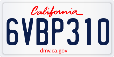 CA license plate 6VBP310
