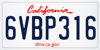 CA license plate 6VBP316