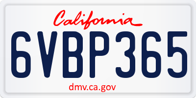 CA license plate 6VBP365