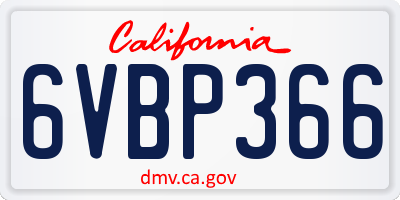 CA license plate 6VBP366
