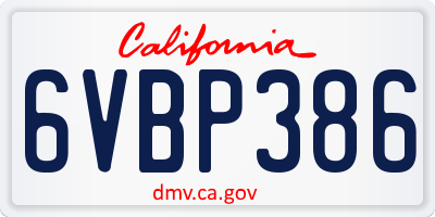 CA license plate 6VBP386