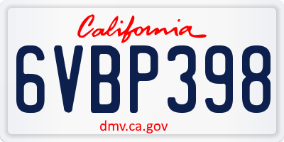 CA license plate 6VBP398