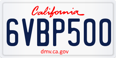 CA license plate 6VBP500