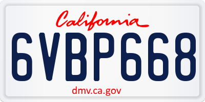 CA license plate 6VBP668