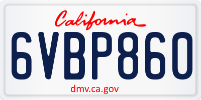 CA license plate 6VBP860