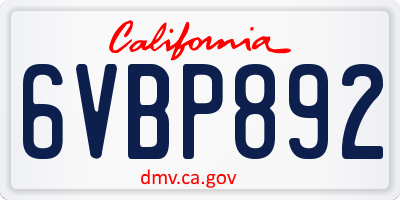 CA license plate 6VBP892