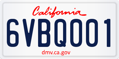 CA license plate 6VBQ001
