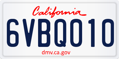 CA license plate 6VBQ010