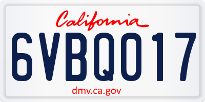 CA license plate 6VBQ017