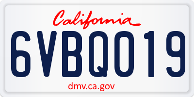 CA license plate 6VBQ019