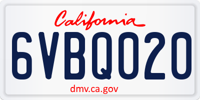CA license plate 6VBQ020