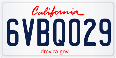 CA license plate 6VBQ029