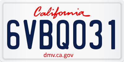 CA license plate 6VBQ031