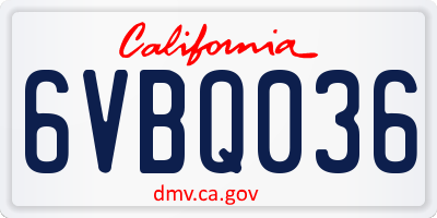CA license plate 6VBQ036