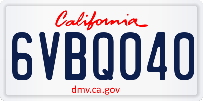 CA license plate 6VBQ040