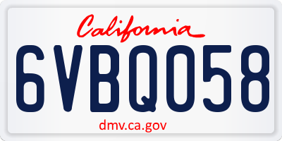 CA license plate 6VBQ058