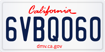 CA license plate 6VBQ060