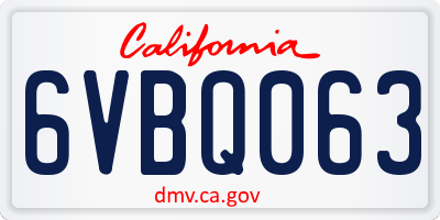 CA license plate 6VBQ063