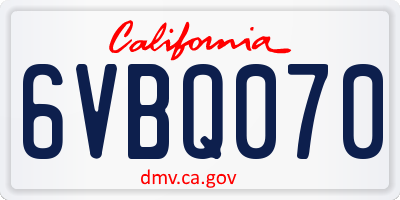 CA license plate 6VBQ070