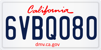 CA license plate 6VBQ080