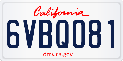 CA license plate 6VBQ081