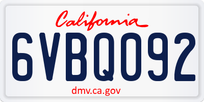 CA license plate 6VBQ092
