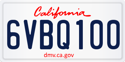 CA license plate 6VBQ100