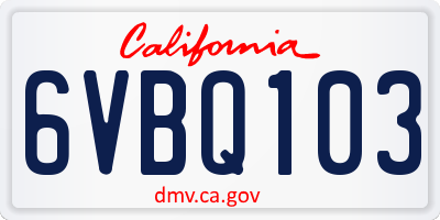 CA license plate 6VBQ103