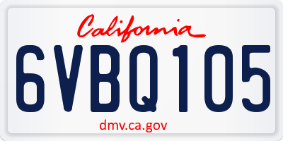 CA license plate 6VBQ105
