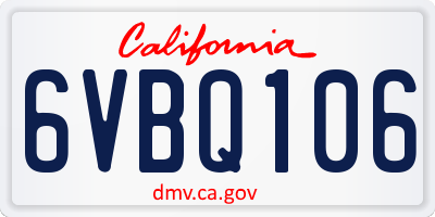CA license plate 6VBQ106