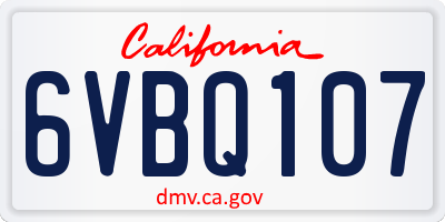CA license plate 6VBQ107