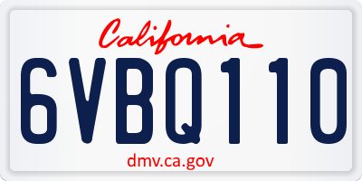 CA license plate 6VBQ110
