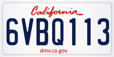 CA license plate 6VBQ113