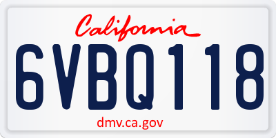 CA license plate 6VBQ118
