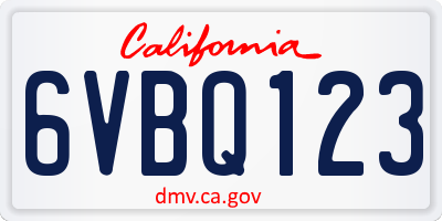CA license plate 6VBQ123