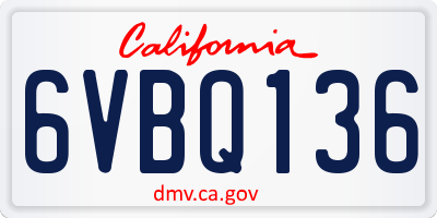 CA license plate 6VBQ136