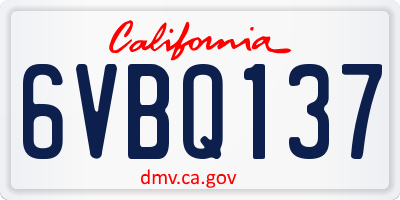 CA license plate 6VBQ137