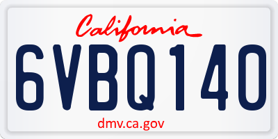CA license plate 6VBQ140
