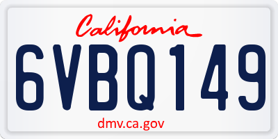 CA license plate 6VBQ149