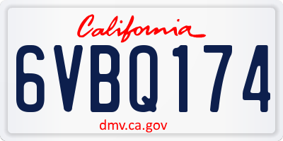 CA license plate 6VBQ174