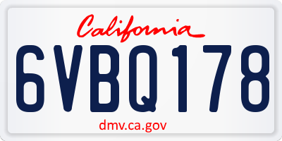 CA license plate 6VBQ178