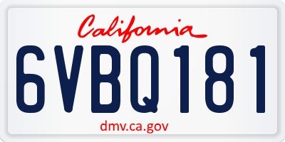 CA license plate 6VBQ181