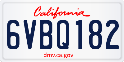 CA license plate 6VBQ182