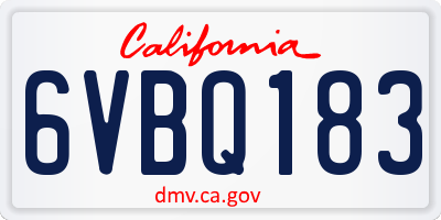 CA license plate 6VBQ183
