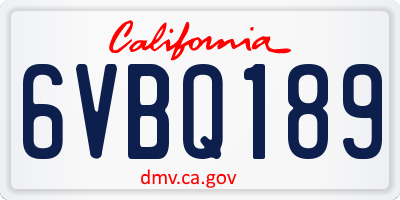 CA license plate 6VBQ189